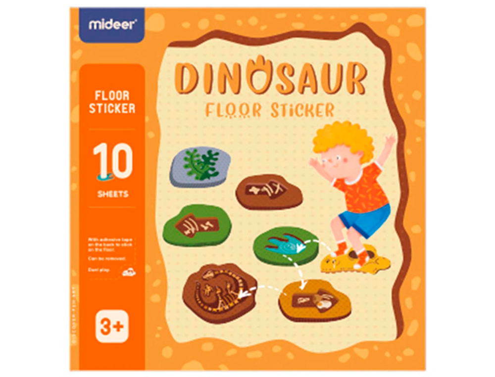 JUEGO DIDACTICO MIDEER DINOSAURIO CON 64 ADHESIVOS PARA SUELO REMOVIBLES