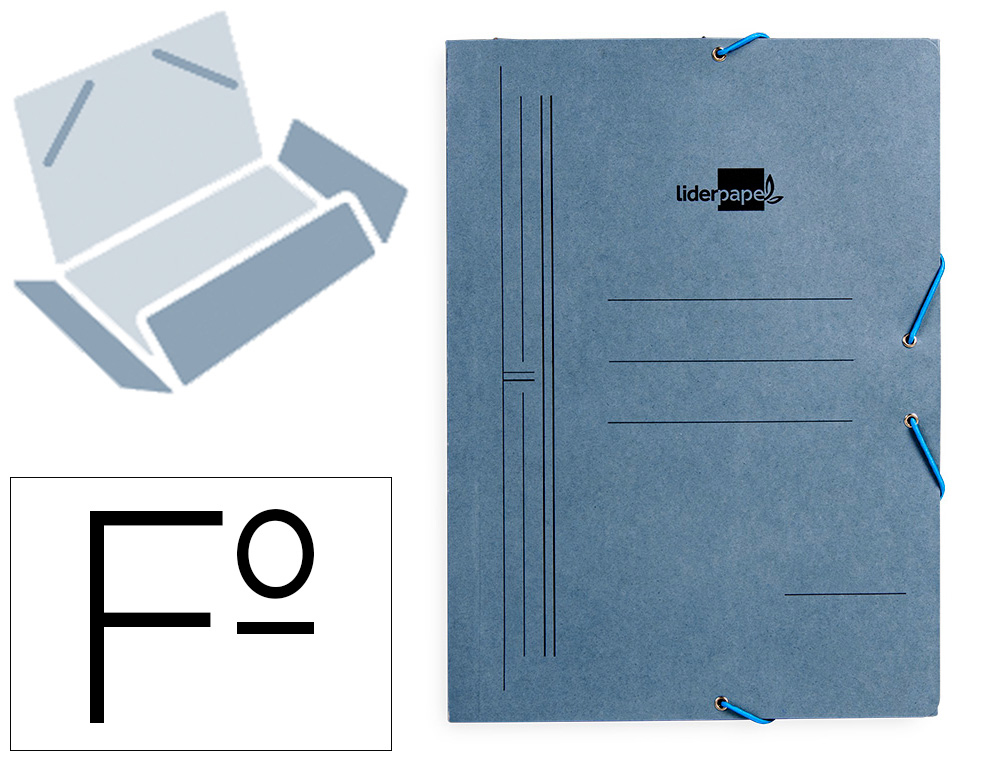 CARPETA LIDERPAPEL GOMAS FOLIO 3 SOLAPAS CARTON PINTADO AZUL 410 G/M2