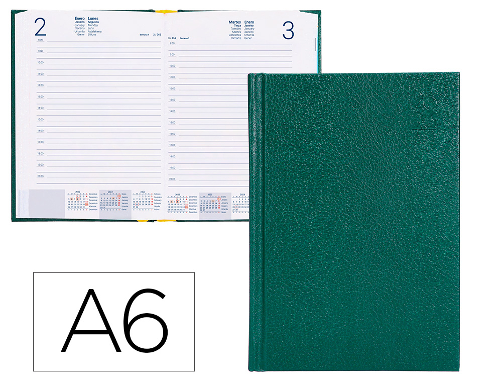 AGENDA ENCUADERNADA LIDERPAPEL CORFU A6 2023 DIA PAGINA COLOR VERDE PAPEL 60 GR