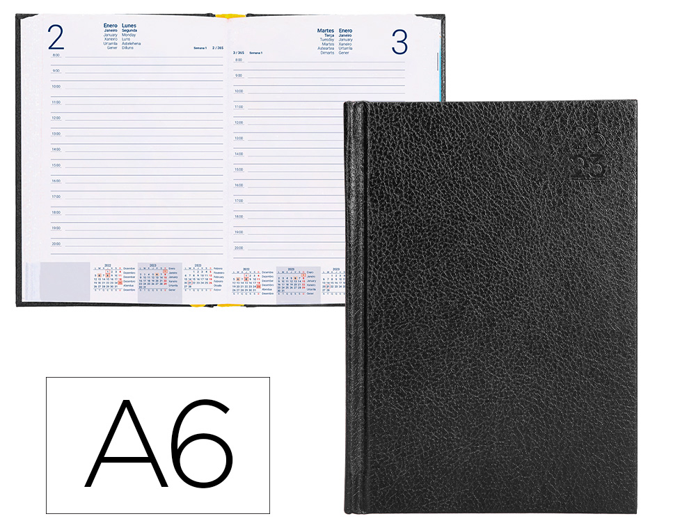 AGENDA ENCUADERNADA LIDERPAPEL CORFU A6 2023 DIA PAGINA COLOR NEGRO PAPEL 60 GR