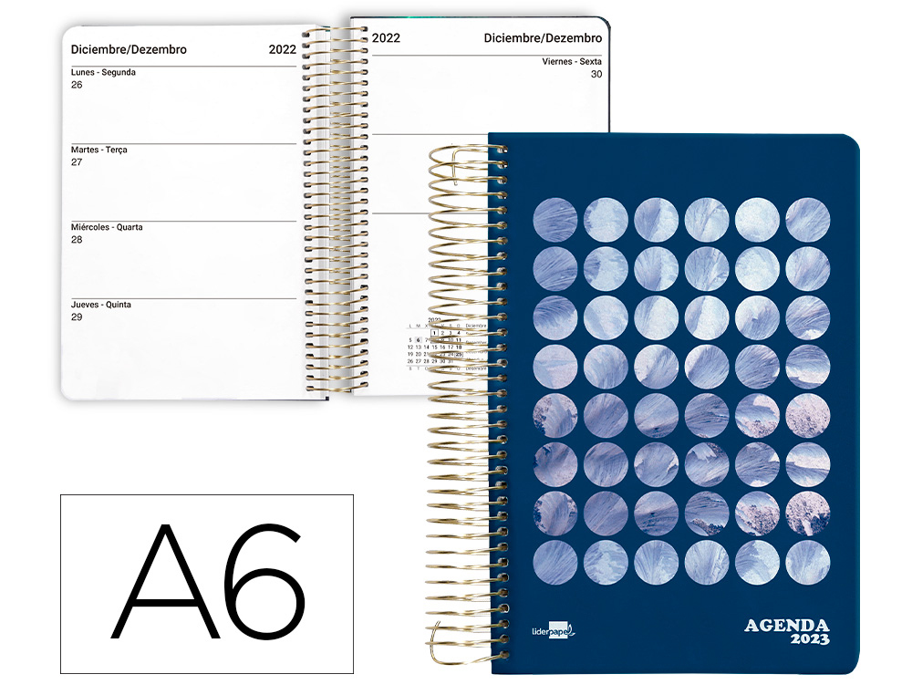 AGENDA ESPIRAL LIDERPAPEL PERISSA A6 2023 SEMANA VISTA PAPEL 80 GR COLOR MAR