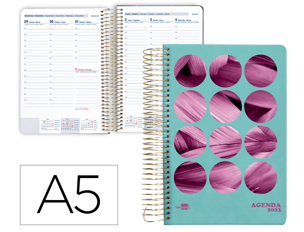 AGENDA ESPIRAL LIDERPAPEL PERISSA A5 2023 SEMANA VISTA PAPEL 80 GR COLOR FLOR