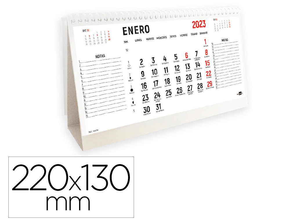 CALENDARIO ESPIRAL TRIANGULAR LIDERPAPEL 2023 22X13 CM PAPEL 120 GR