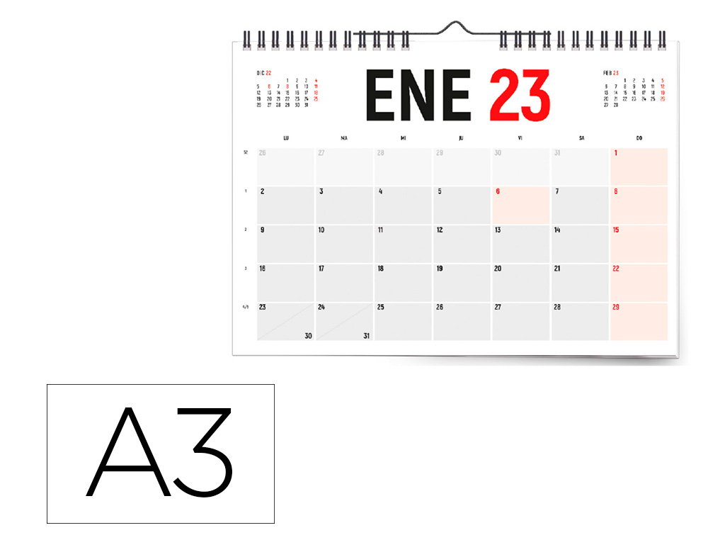 CALENDARIO PARED LIDERPAPEL 2023 42X29,7 CM PAPEL 70 GR