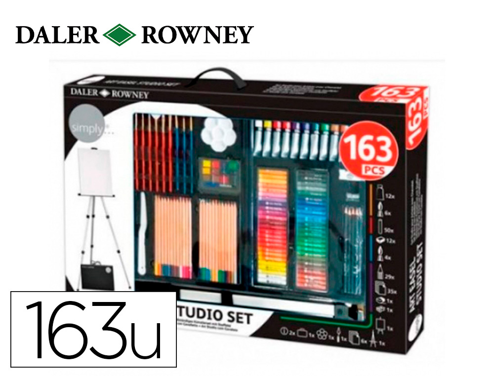 SET DE PINTURAS DALER ROWNEY 163 PIEZAS CON CABALLETE DE ALUMINIO PLEGABLE 500X70X727 MM