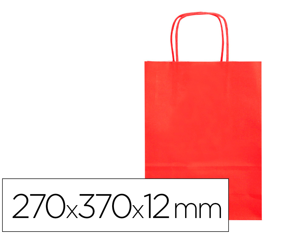 BOLSA PAPEL Q-CONNECT CELULOSA ROJO M CON ASA RETORCIDA 270X370X12 MM