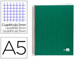 [BJ27] CUADERNO ESPIRAL LIDERPAPEL A5 MICRO PAPERCOAT TAPA FORRADA 140H 80 GR CUADRO5MM 5 BANDAS 6 TALADROS VERDE