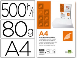 [PA07] PAPEL LIDERPAPEL A4 80G/M2 PAQUETE DE 500 HOJAS BLANCO MICROPERFORADO EN TRES PARTES IGUALES