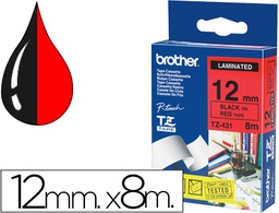 [TZE-431] CINTA BROTHER TZE431 LAMINADA NEGRO-ROJO 12MM X 8MTS