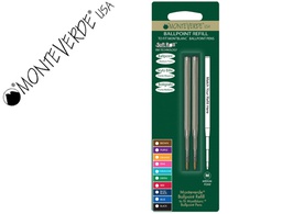 [M132-BK] RECAMBIO BOLIGRAFO MONTEVERDE COMPATIBLES CON LOS DE MONTBLANC BLISTER 2 UNIDADES COLOR NEGRO PUNTA MEDIA