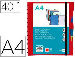 [JC35] CARPETA LIDERPAPEL A4 CON 40 FUNDAS INTERCAMBIABLES 5 SEP SOBRE Y GOMILLA PORTADA Y LOMO PERSONALIZABLE ROJO