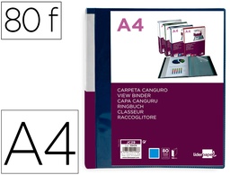 [JC29] CARPETA LIDERPAPEL 80 FUNDAS CANGURO PP DIN A4 AZUL TRANSLUCIDO PORTADA Y LOMO PERSONALIZABLE