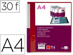 [JC20] CARPETA LIDERPAPEL 30 FUNDAS CANGURO PP DIN A4 ROJO TRANSLUCIDO PORTADA Y LOMO PERSONALIZABLE