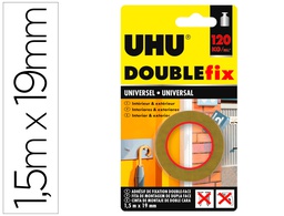 [36497] CINTA ADHESIVA UHU DOUBLEFIX MARRON DOBLE CARA EXTRA FUERTE 1,5 M X 19 MM