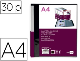 [JC17] CARPETA LIDERPAPEL 30 FUNDAS CANGURO PP DIN A4 NEGRO OPACO PORTADA Y LOMO PERSONALIZABLE