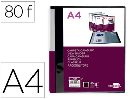 [JC27] CARPETA LIDERPAPEL 80 FUNDAS CANGURO PP DIN A4 NEGRO OPACO PORTADA Y LOMO PERSONALIZABLE